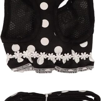 Qukaim Haustierweste, Zugseil-Set, Hunde-Jeans-Geschirr-Set, niedlich, stilvoll, gepunktet, Haustierweste mit Leine, Spaziergänge und Training, Größe L, inklusive Zugseil, Schwarz