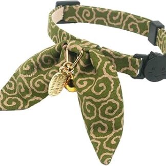 PetSoKoo Unique Cat Collar with Rabbit Ears and Bow Tie, Traditional Japanese Lucky Charm with Gold Bell, Safety Clasp, Lightweight, Soft, Durable