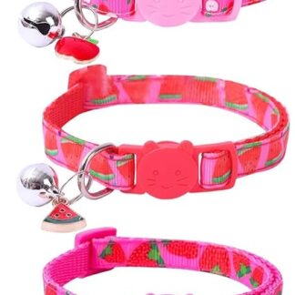 CWPFVQA Pack of 3 Fruit Pet Collar, Kitten Collar, Pink Cat Collar, Kitten Collar with Bell, Cat Collar for Girls, Loud Cat Bell on Collar