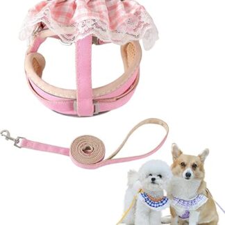 Hundegeschirr und Leine, süße Spitze, kariertes Katzenhalsband, Kätzchen-Westengeschirr, ausbruchsicher, verstellbar, Welpen-Brustgeschirr (Rosa, S)