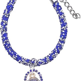 kiskick Durable Pet Necklace Pet Necklace Fashion Luxury Cat Collar with Rhinestone Pendant Blue L
