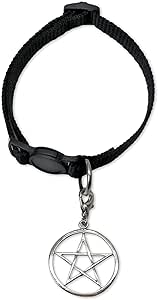 Black Cat Collar with Wiccan Pentagram Finish on Safety Collar Adjustable Neck Size 8" to 12"
