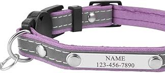 Filhome Personalised Cat Collar with Name Address Phone Number Reflective Adjustable Collar for Cats Dogs