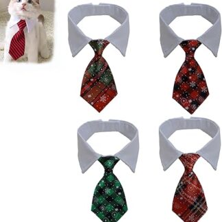 Set of 4 Cat Business Tie, Cats Necktie with Suit White Collar Adjustable, Cat Necktie Cat Tie, Adjustable Puppy Pets Formal Necktie Collars, Dog Ties with Suit White Collar (Set-f)