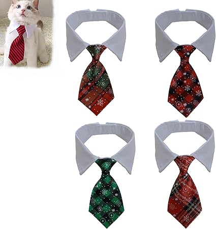 Set of 4 Cat Business Tie, Cats Necktie with Suit White Collar Adjustable, Cat Necktie Cat Tie, Adjustable Puppy Pets Formal Necktie Collars, Dog Ties with Suit White Collar (Set-f)