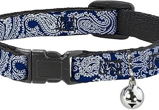 Buckle-Down Cat Collar Breakaway Paisley Blue White 8 to 12 Inches / 0.5 Inches Wide