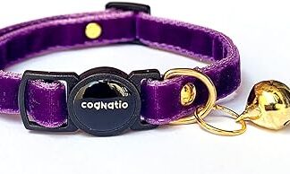 Cognatio Quick Release Double Velvet Cat Collar with Bell Available Velvet Trip Perfect for Your Cat (20-30cm) Dark Purple