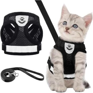 MHDAMAI Cat Harness with Lead Set, Cat Harness, Escape Proof, Adjustable, Cat Vest with Reflective Stripes with Cat Collar for Kittens, Dogs, Outdoor Training, Walking, XS (Black)