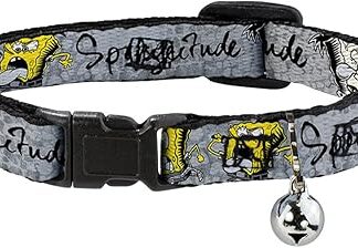 Cat Collar Breakaway Spongebob 3 Poses Spongeitude Grays Black 8 to 12 Inches 0.5 Inch Wide