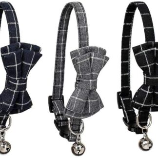 MoonyLI Cat Collars Adjustable Kitten Collars Cat Collar Breakaway with Cute Bow Tie and Bell Plaid Cat Dog Collar Pet Adjustable Christmas and Halloween Collar