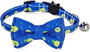 HCHGJKN Basic Hundehalsbänder Breakaway Cat Collar mit Fliege und Glocke Blaue Fruchtmuster Kätzchen-Halsbänder einstellbar weich for Haustiere kleine Hunde Sommerserie(Multicolor)