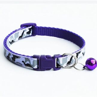 HCHGJKN Basic Dog Collars Camo Cat Dog Collar with Bell Cool Adjustable Reflective Camo Cat Collar with Bell Safety Kitten Neck Strap for Kitten Puppy, Purple