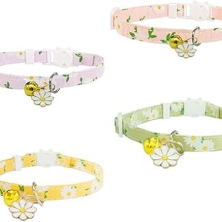CWPFVQA Pack of 4 Daisy Pet Collar, Clip-on Pet Collar, Small Cat and Dog Collar, Cute Flower Collar, Cat Collar with Bell, Adjustable Dog Collar