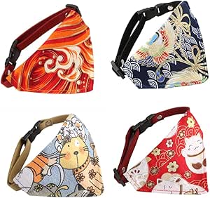 Pokinge 4 x Triangle Towel Pet Collar Japanese Style Adjustable Cat Collar Triangle Bibs Cat Collar Decorative Pet Supplies for Kitten Puppy Dog