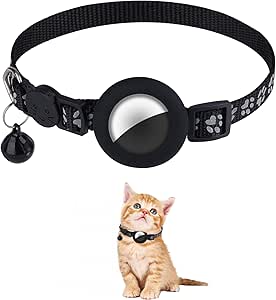 AIEX 1 Piece Cat Collar Airtag Breakaway with Bell, Printed Claws, Waterproof, Anti-Lost, Reflective Collar for Cats, Dogs, Puppies (Black)
