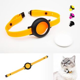 LucyBalu® Cat Collar for AirTag | Premium Collar for AirTag - Safe, Lightweight, Comfortable | AirTag Collar for Cats | Cat Tracker | Apple AirTag Compatible | Silicone Band Neon Orange