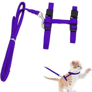 Cat Harness, Escape Proof, Cat Lead, Adjustable Cat Harness 20-35 cm, Cat Harness for Walking, Nylon Cat Lead, Comfortable, for Small Cats, Rabbits and Dogs (Purple)