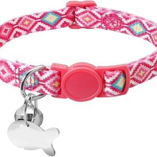 HCHGJKN Basic Hundehalsbänder Cute Personalized Cat Collar Custom Puppy Kitten Necklace with Bell Anti-Lost ID Tag Safety Printed Cat Collars Cat Accessories