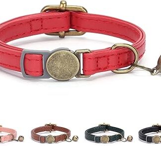 Custom Leather Cat Collar Retro Wear Resistant Leather Cat Collar with Name and Phone Number