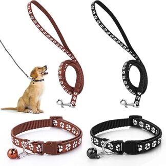 Molain Dog Collar and Lead, Set of 2, Adjustable Pet Dog Collar with Lead, Durable Training Lead Rope, Quick Release Buckle Collar for Small Dogs, Cats, Puppies
