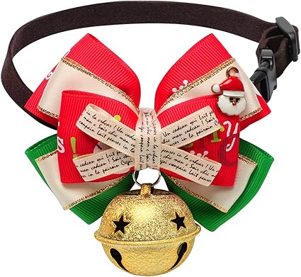 Coolrunner Santa Cat Bow Tie Collar, Christmas Cat Collar Breakaway Small Dog Collars with Bell (Style 1 (San))