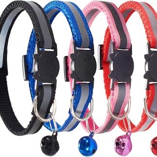 Generic Cat Collar with Bell, Breakaway Cat Collar with Bell, Reflective Cat Collar, Nylon, Cat Collars / 4 Pieces (4 Colours)
