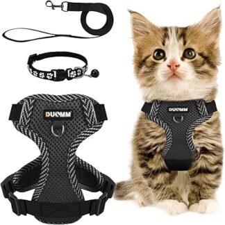 Cat Harness with Lead Set, Adjustable Cat Harness, Escape Proof with Reflective Harness, Breathable Cat Harness and Collar Set for Dogs and Cats on Walks (M)