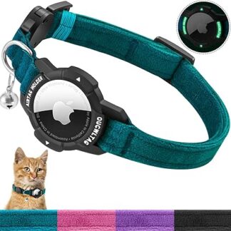AirTag Cat Collar with Luminous Apple Air Tag Holder, Cat Collar with Safety Clasp and Elastic Elastic Band for Kittens, Cats and Puppies (Kittens 18-26 cm, Royal Blue)