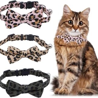 Cat Collars, Cute Cat Collars, Bow Tie, Leopard Print, Adjustable Cat Collars with Bell, Pack of 3
