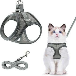 Breathable Cat Harness, Grey Reflective Harness Set, Adjustable Cat Harness, Escape Proof, Adjustable Cat Harness with Lead, Cat Harness, Escape Proof for Outdoor Use (XXS)