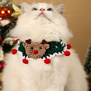 Christmas Cat Dog Collar Deer Santa Claus Snowflake Pet Accessories for Christmas Size S - M, Red, Green (Deer, L)