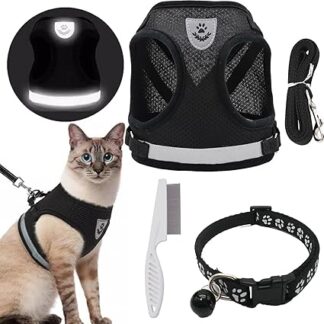 DKDDSSS Cat Harness, Cat Lead Set, Cat Harness, Escape Proof, Adjustable, Adjustable Cat Harness with Reflective Strips with Cat Collar, for Kittens, Dogs (M, Black)