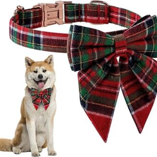 Dog Bow Tie, Plaid Bowknot Collar, Pet Bow Tie, Adjustable Dog Collar, Classic Plaid Bowknot Dog Bow Tie Cute Adjustable Holiday Dog Collars with Bowtie for Puppy and Cat