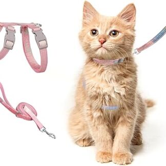 Lesypet Katzengeschirr und Leine, ausbruchsicheres Geschirr für Spaziergänge im Freien, verstellbares Geschirr mit Leine für kleine, mittelgroße und große Katzen, Rosa, Größe S