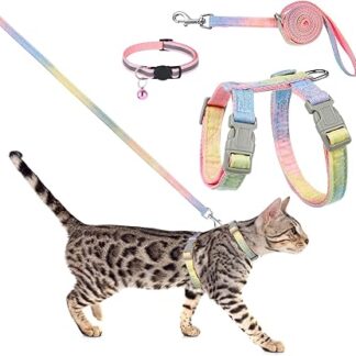 Pinenuts Cat Harness and Leash, Escape Proof Cat Harness and Leash, Soft Adjustable Rainbow Kitten Harness for Outdoor Walking