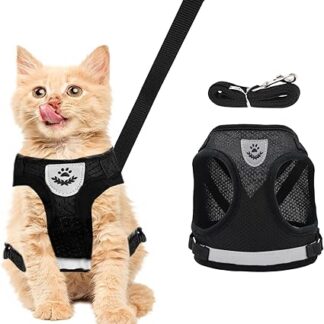 Shengxi Cat Harness and Lead Sets, Soft Mesh Vests Harnesses for Puppies, Escape Proof Cat Harness with Lead and Luminous Strips for Outdoor Training, Walking (Black/S)