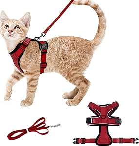 Monsully Cat Harness with Lead, Cat Lead with Harness for Cats, Adjustable Cat Harness with Reflective Strips, Chest Harness for Small, Medium Cats, XS, Red