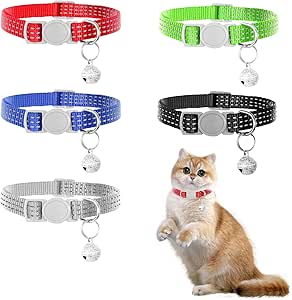 Aeaocvo Pack of 5 Cat Collars, 21-28 cm Adjustable Cat Collars with Safety Clasp, Safe Reflective Cat Collars with Bell
