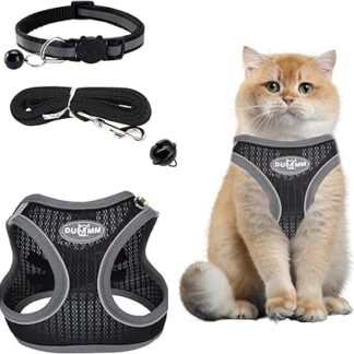 Cat Harness with Lead, Escape Proof, Adjustable Cat Harness, Cat Harness, Soft Inner Lining and Breathable Mesh with Reflective for Outdoor Training, Walking (Black S)