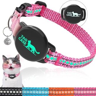PROFAVO Luminous Airtag Cat Collar, Apple Airtag Cat Collar with Airtag Holder, Reflective Cat GPS Tracker Collar for Girls, Boys, Small Cats, Kittens and Puppies (with