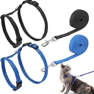 Guanyj Pack of 2 Cat Harnesses with Lead, Escape Proof Cat Harnesses, Adjustable Nylon Harnesses, Cat Lead, Escape Proof Cat Vest for Small Pets and Kittens