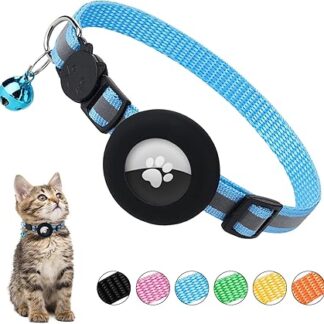 Ledeak Airtag Cat Collar with Bell, Reflective Cat Collar GPS AirTag Compatible, Cat Collar with Airtag Case and Safety Clasp, Cat Collar for Kittens, Cats (Sea Blue)