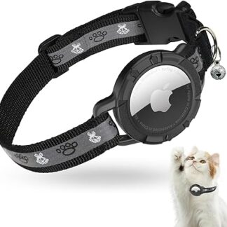 AirTag Cat Collar, Reflective Air Tag Cat Collar, GPS Cat Collar with Adjustable and Bell, Integrated Apple Air Tag Cat Collar, Suitable for Cats, Puppies [Black] [XS]