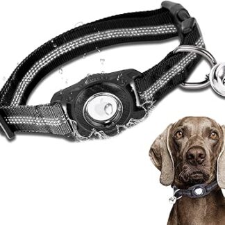 DEERLET AirTag Cat Dog Collar, Adjustable Apple Air Tag Cat Dog Collar, Reflective Nylon Cat Dog Collar with IPX8 Waterproof AirTag Holder Case, Integrated Air Tag Pet Collar for Cats Dogs