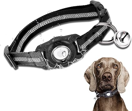 DEERLET AirTag Cat Dog Collar, Adjustable Apple Air Tag Cat Dog Collar, Reflective Nylon Cat Dog Collar with IPX8 Waterproof AirTag Holder Case, Integrated Air Tag Pet Collar for Cats Dogs