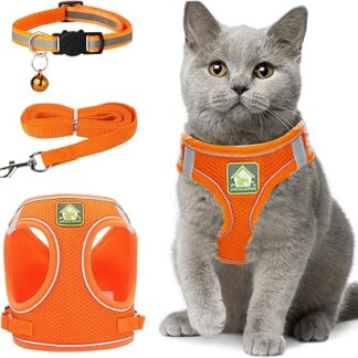 Zhenle Cat Harness, Escape Proof with Cat Lead, Adjustable Reflective Cat Harness Set with Lead, Orange Cat Harness Set Includes Collars, Lead and Chest Harness (S)
