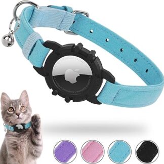 Airtag Cat Collar, Integrated Apple Air Tag Cat Collars, Soft GPS Cat Collar with Airtag Holder and Bell, Lightweight Tracker Collar Cat, Girls/Boys Cat for Collar (Blue)