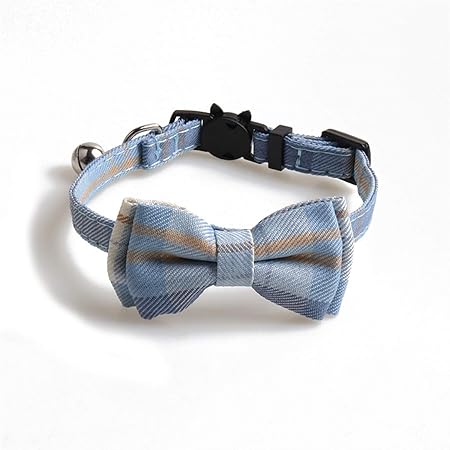 Cat Collar Breakaway with Classic Plaid Bow Tie and Bell, Adjustable Safety Kitten Collars for Pets and Puppies, Strong (Colour: White, Size: 1.0 x 28 cm)