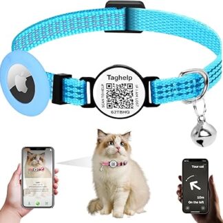 Airtag Cat Collar, Breakaway, Reflective Kitten Collar with Apple Air Tag Holder and Bell for Girls, Boys, Cats, 0.4 Inch Wide and Lightweight, QR Code Cat ID Tags - Pet Online Profile