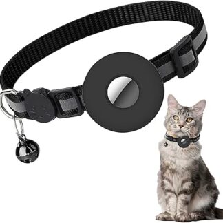 Cat Collar for Airtag, Reflective Cat Collar with Bell and Safety Buckle, Compatible with Apple Airtag, Kitten Collar with Airtag Holder, Waterproof Adjustable 22-35 cm
